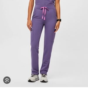 Figs Purple Track Pants with Pink Drawstring